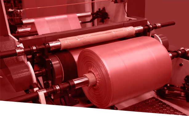 dark red home page image of thin gauge plastic being rolled helmy plastics